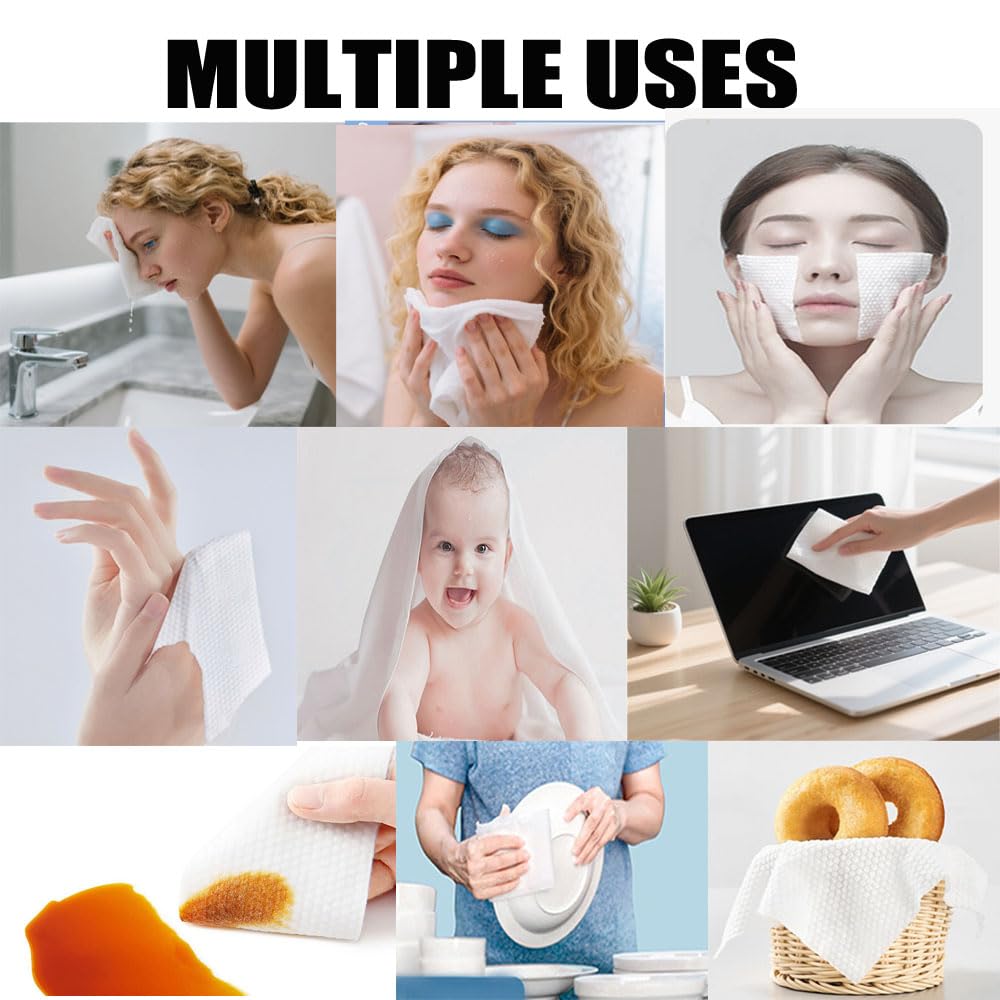 Disposable Cotton Facial Cleansing Dry Wipes, White, Soft Towelettes for Face, 600 Count (Pack of 6)