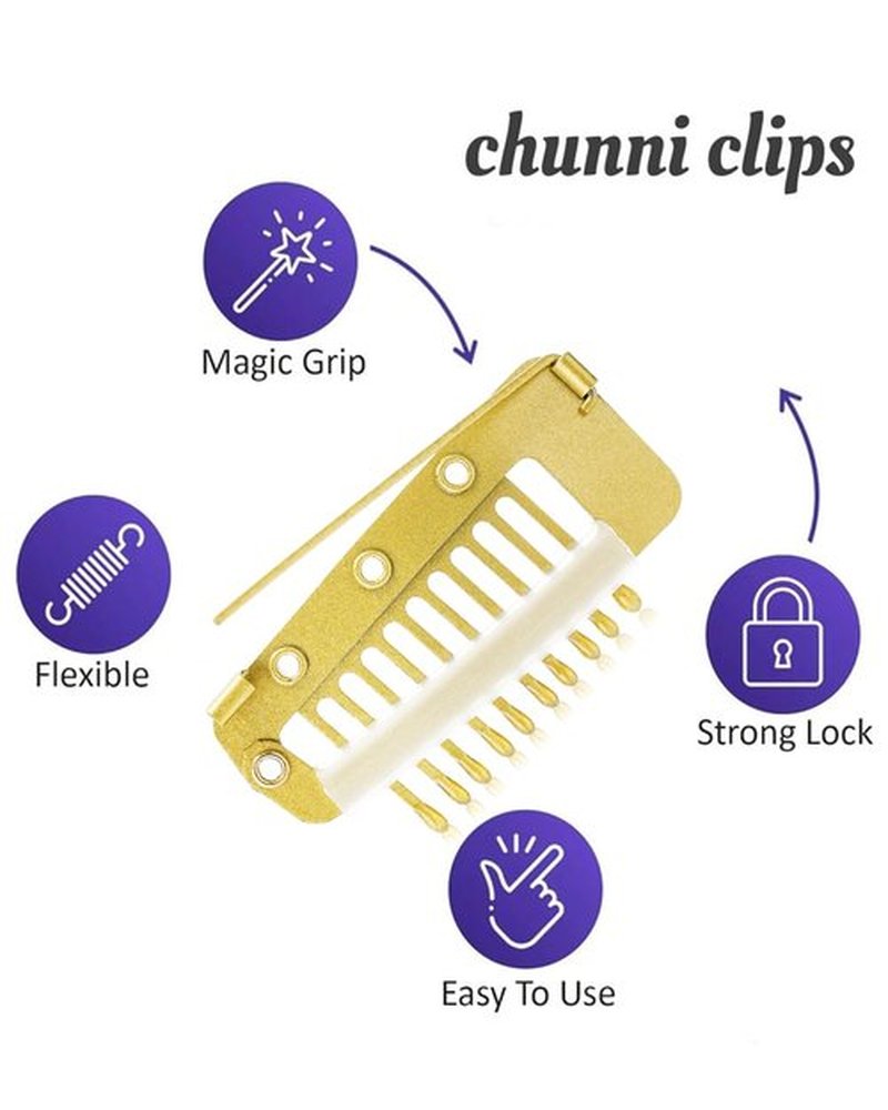 24pcs Chunni Clips with Safety Pins, Snap-comb Hair Clips for Dupatta Turban Scarf Wedding Veil Wig Piece, Clip for Securing the Headscarf