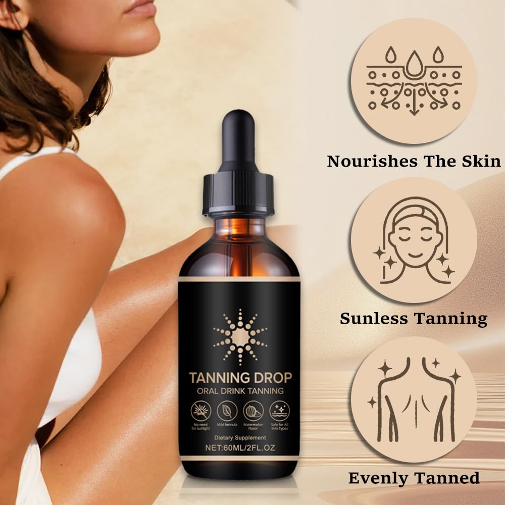 Tanning Drops, Tanning Drops To Drink, Sunless Self Tanner, Bronzing Tanner for Face and Body, Enhancing Natural Skin Tone for All Skin Types(1 Bottle)