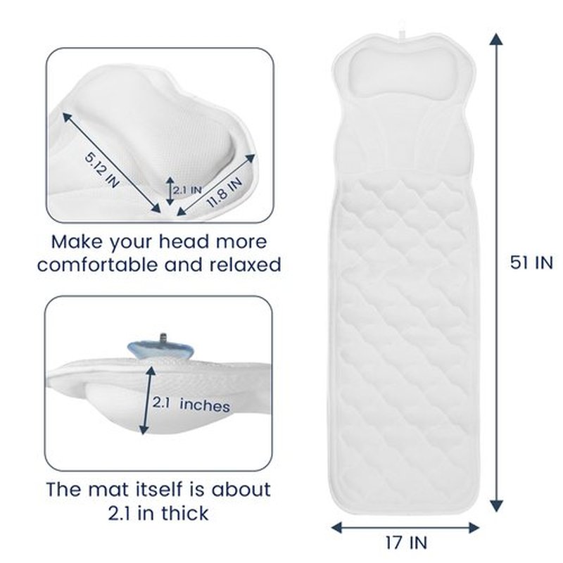 Full Body Bath Pillow Luxury Tub Pillow for Body Support 5D Air Mesh Fabric and 16 Non-Slip Suction Cups, Bath Pillows for Tub Spa Gifts for Women, Easy Clean, Perfect for Relaxing Baths(51" x 17")