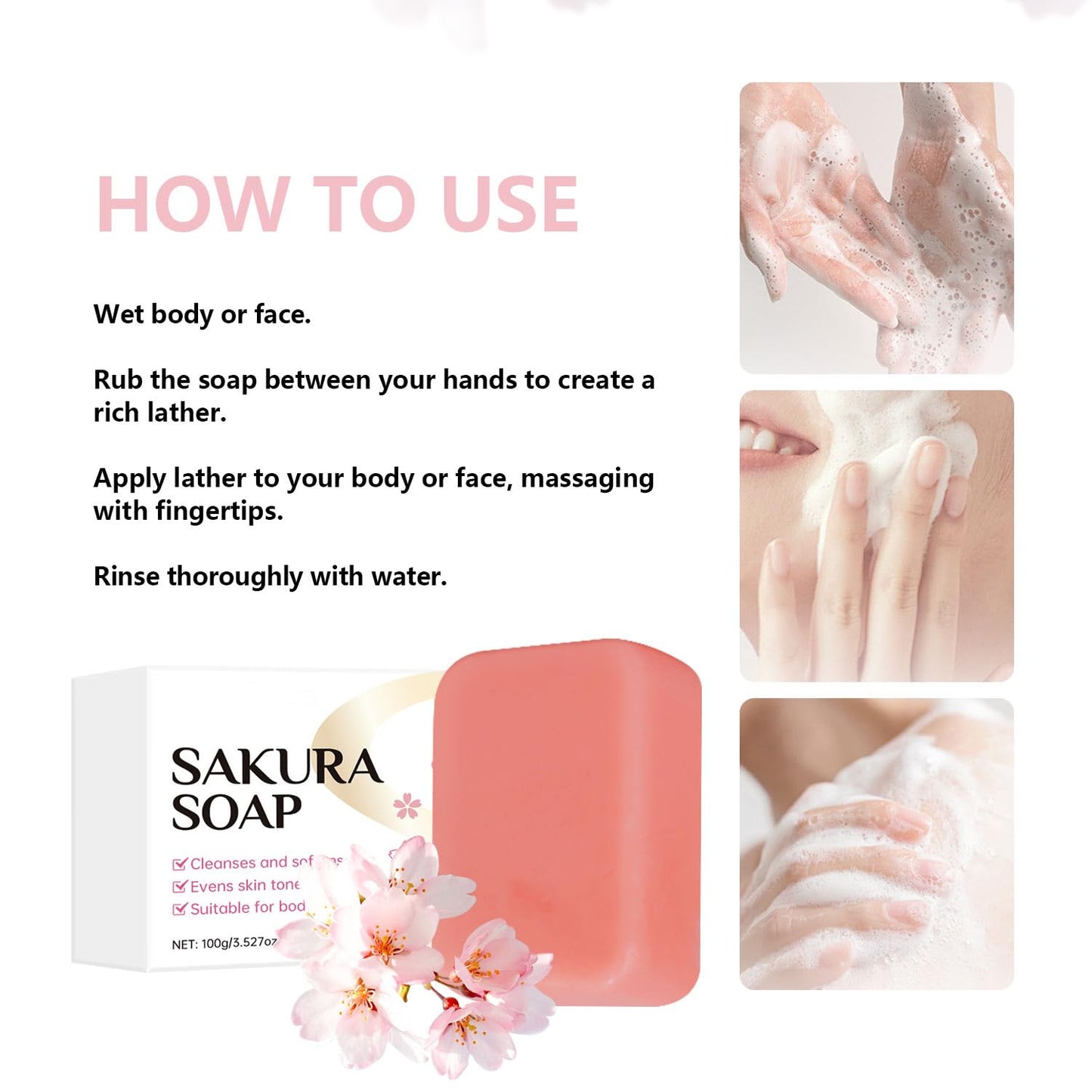 Vawolecy Sakura Soap for Face and Body, Cherry Blossom Soap Bar, Cleaing, Softening, Evening Skin Tone