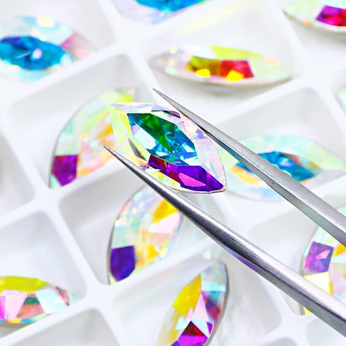 Dongzhou K9 Glass Crystal AB Nail Rhinestones Pointed Back Crystals Mix Sizes Gems Stones Decorations Set for Nail Art Clothing Jewelry Shoes Bags, Especially for Nails Design