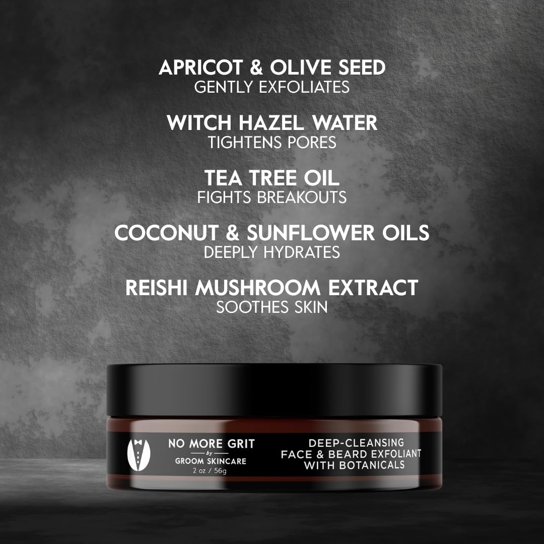 GROOM Face Scrub for Men | Gentle Daily or Weekly Exfoliator | Unplugs Pores for Clear, Smooth Skin | Crisp Unisex Scent | 4 oz