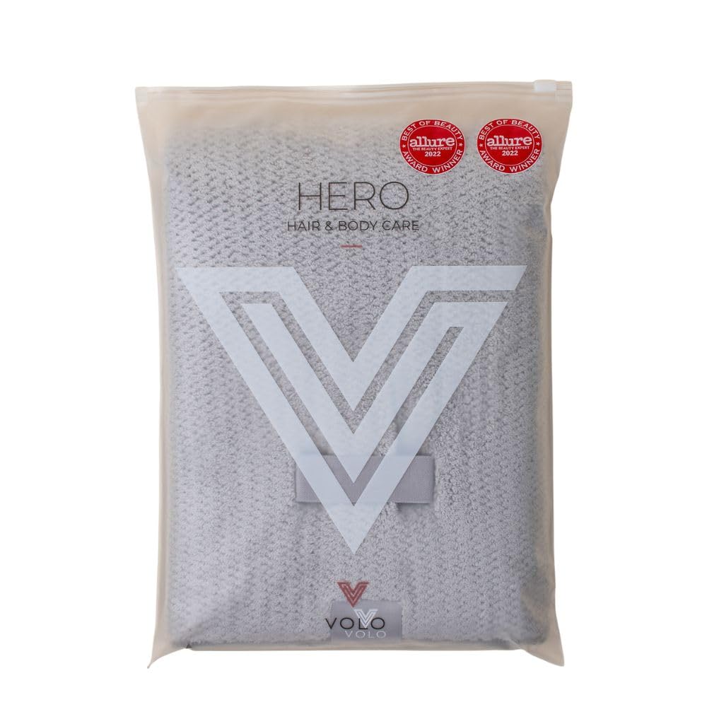 VOLO Hero Hair Towel | Ultra Soft, Super Absorbent, Quick Drying Nanoweave Fabric | Reduce Dry Time by 50% | Towel Wrap for All Hair Types | Reusable Packaging (Luna Gray - Reusable Tote)