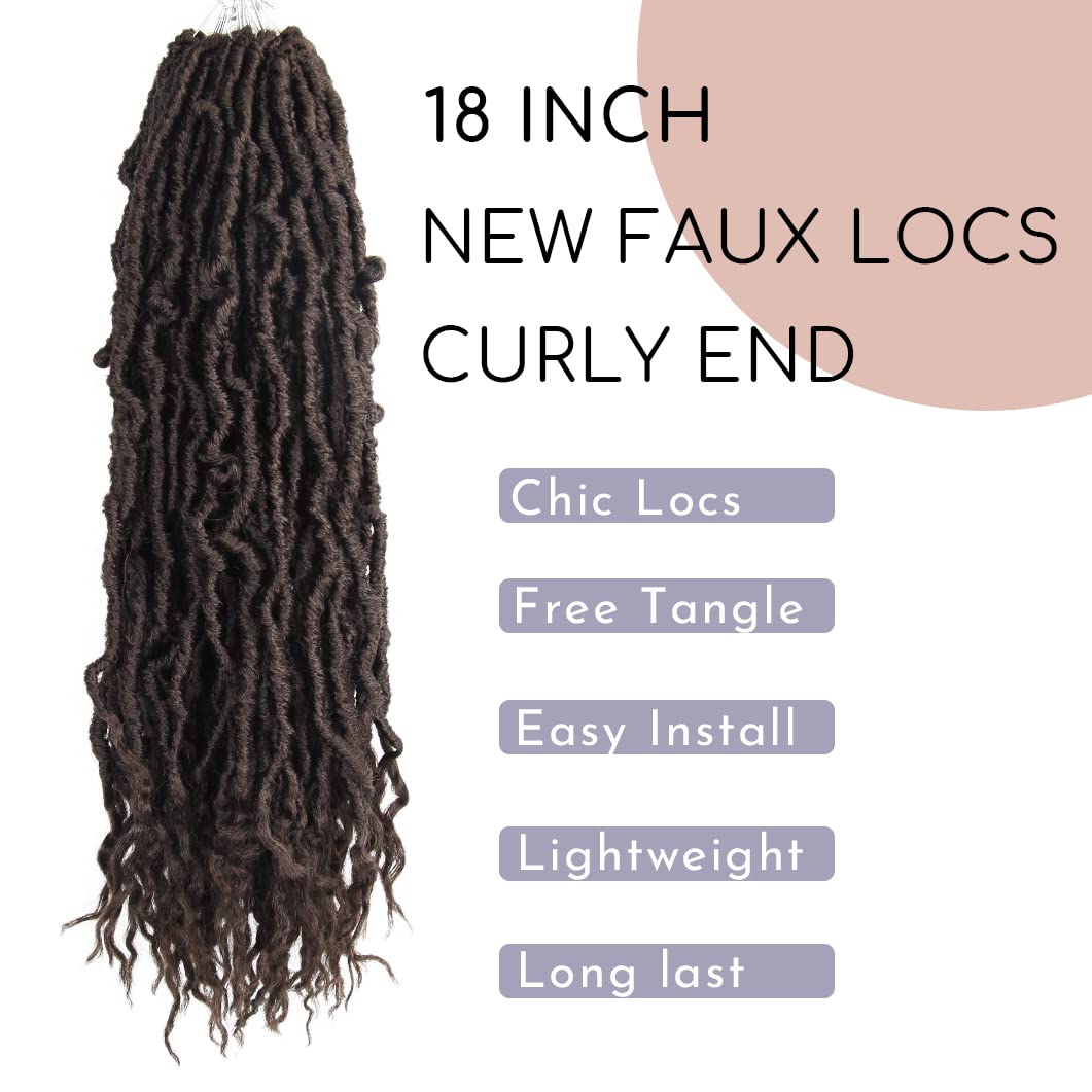 BOHOBABE Faux Locs Crochet Hair 18 Inch, Boho Soft Crochet Locs with Curly Ends, Long Brown Bohemian Goddess Locs Crochet Braids for Black Women (6 Packs, 4#)