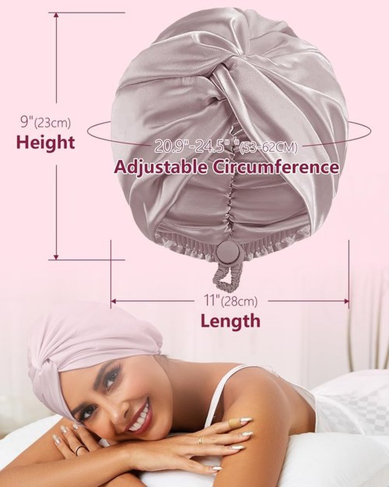 HFRHTGY Adjustable Silk Satin Hair Bonnet for Sleeping, Double Layer Hair Wrap Sleep Cap Turban for Women Men, Curly Straight Hair Long Large Braid Unisex (Stone Brown 20)