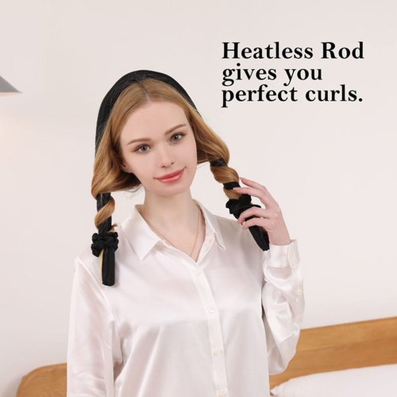DAISYSILK 100% Mulberry Silk No Heat Hair Curler Headband Silk Heatless Curling Rod for Long Hair for More Comfortable Sleep Overnight, Black