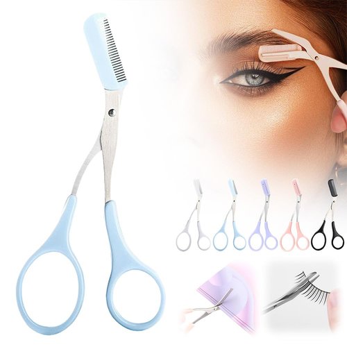 Eyebrow Trimming Scissors, Eyebrow Scissors with Comb, Non-Slip Eyebrow Trimming Razor, Hair Removal Eyebrow Scissors Makeup Tool, Precision Eyebrow Trimming Scissors Gifts for Men Women (A-Blue)