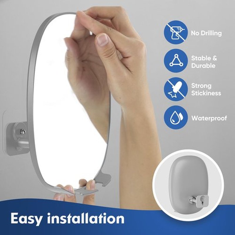 COSMIRROR Shower Mirror Fogless for Shaving with Updated Adhesive,360° Rotation,Two Razor Holders No-Drilling Fogless Mirror for Shower, Shatterproof & Waterproof Bathroom Shaving Mirror Grey