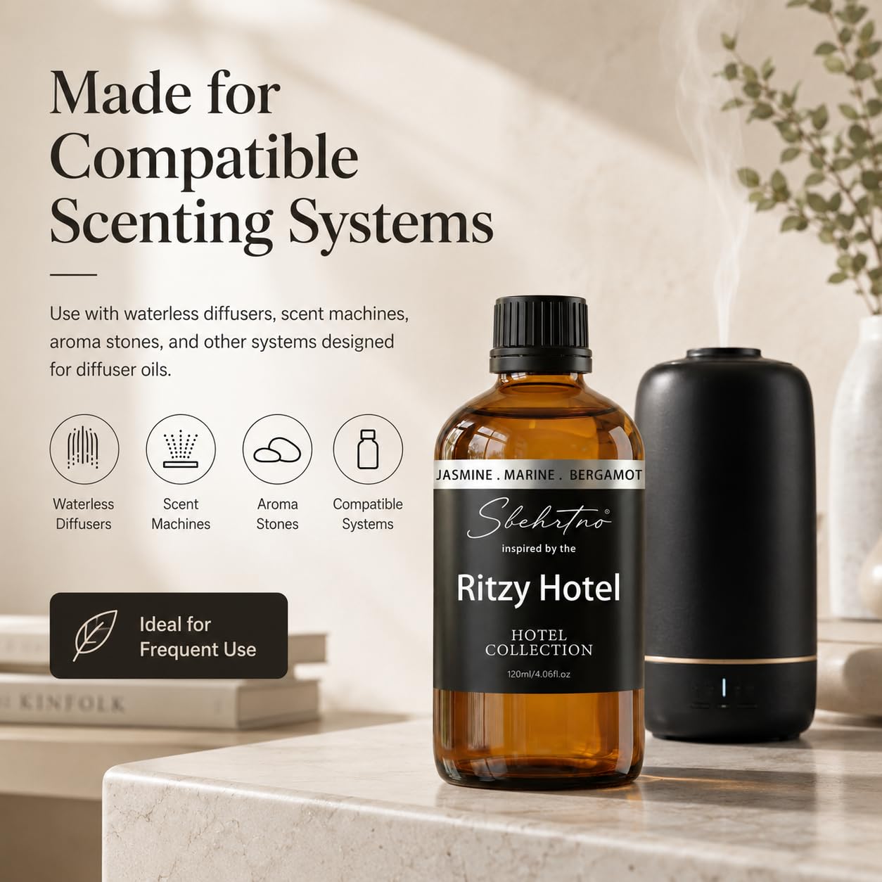 Sbehrtno Hotel Collection Diffuser Oil, Coastal Hotel-Inspired Home Fragrance with Lemon, Bergamot & Sea Breeze, for Waterless Diffusers & Scent Machines(4 Fl Oz (Pack of 1))