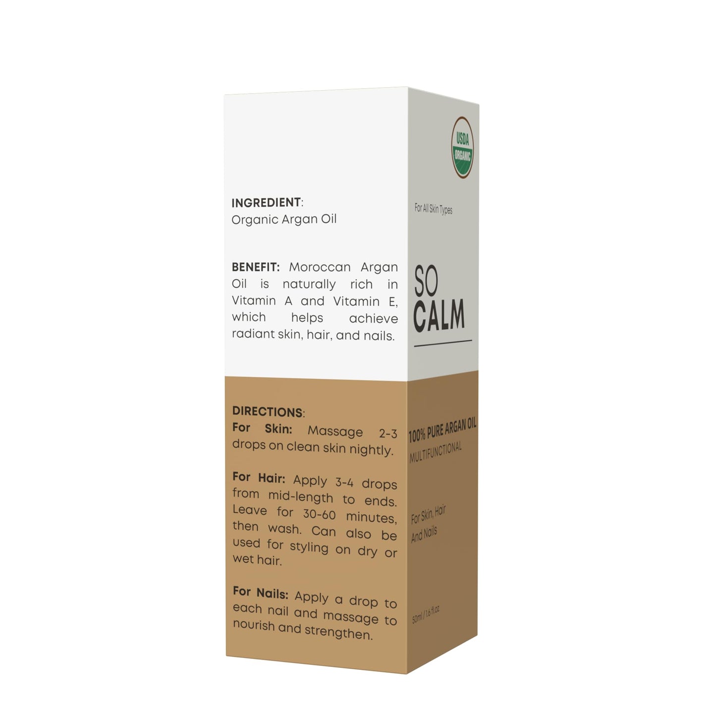 SoCalm 100% Pure Argan Oil – Cold-Pressed & Organic, Deep Moisture for Face, Skin & Hair, Rich in Vitamin E & Fatty Acids - 1.6oz / 50ml