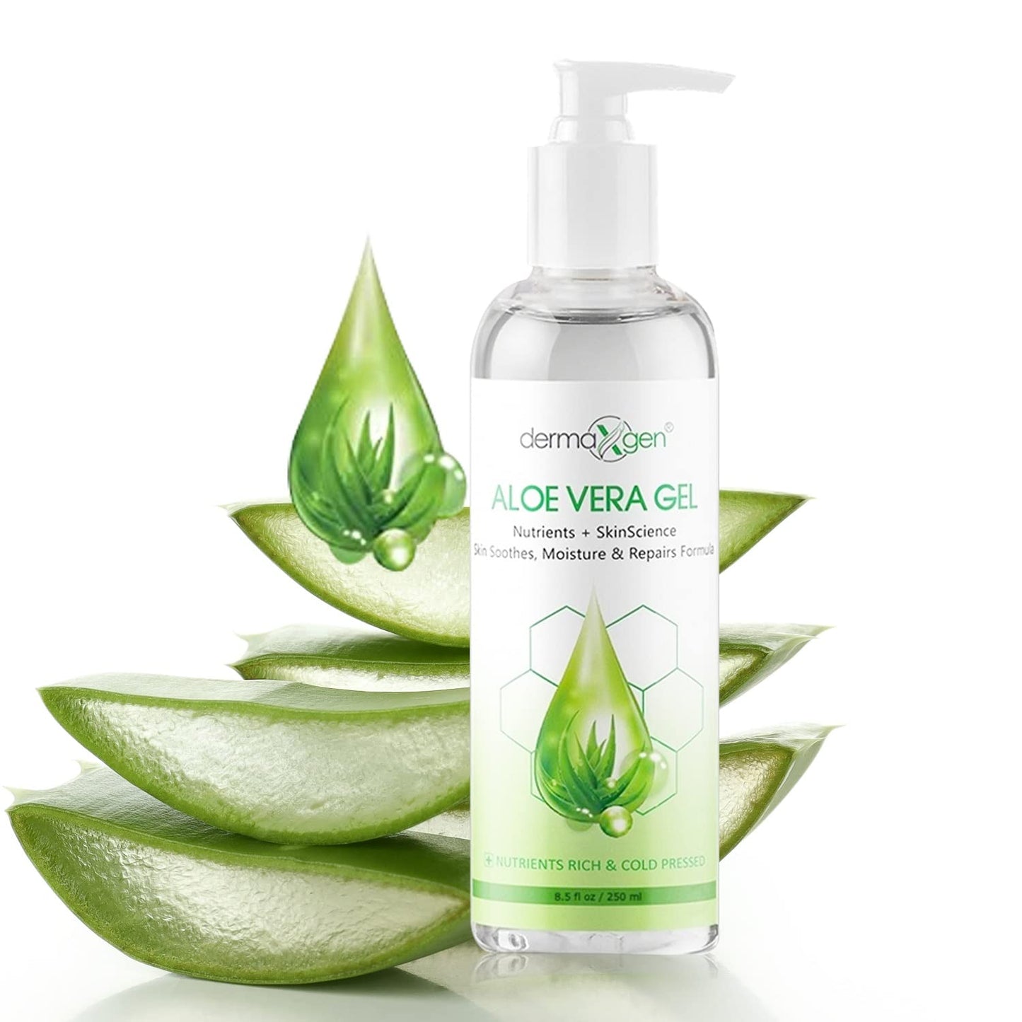 DERMAXGEN Aloe Vera Gel with Witch Hazel, Vitamin C, and Vitamin E - Skin Soothes, Moisture, and Repair Formula for Face and Body - Nutrient-Rich, Cold Pressed, Organic 100% Pure Aloe Vera