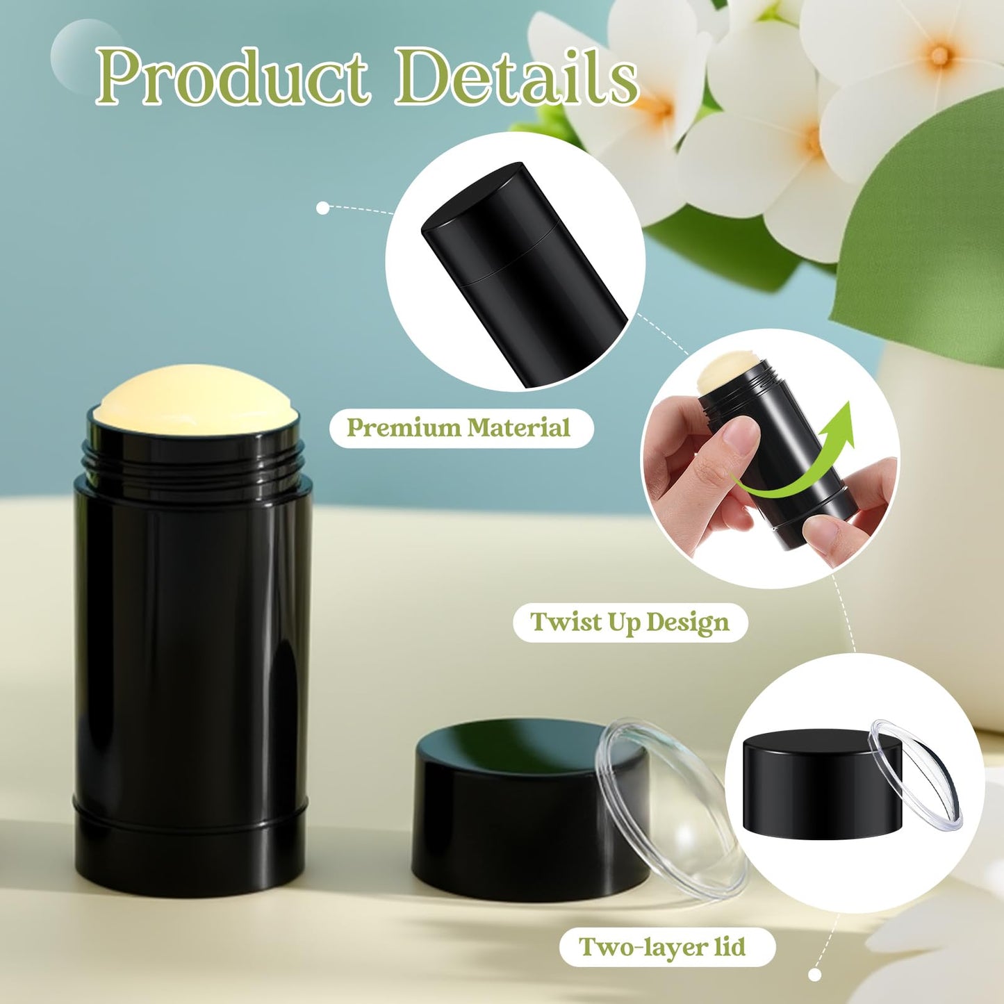 Teenyyou 30 Pcs Empty Deodorant Containers Twist up Filling Stick Plastic Deodorant Container Refillable Bottles Bottomfill Round Lip Balm Tubes for Homemade DIY Lipstick Crayon(50 ml,Black)