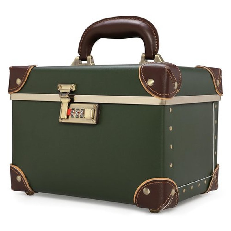 urecity Portable Retro Leather Makeup Train Case Cosmetic Organizer Case Leather Storage Box with Combination Lock (12.5", Green)