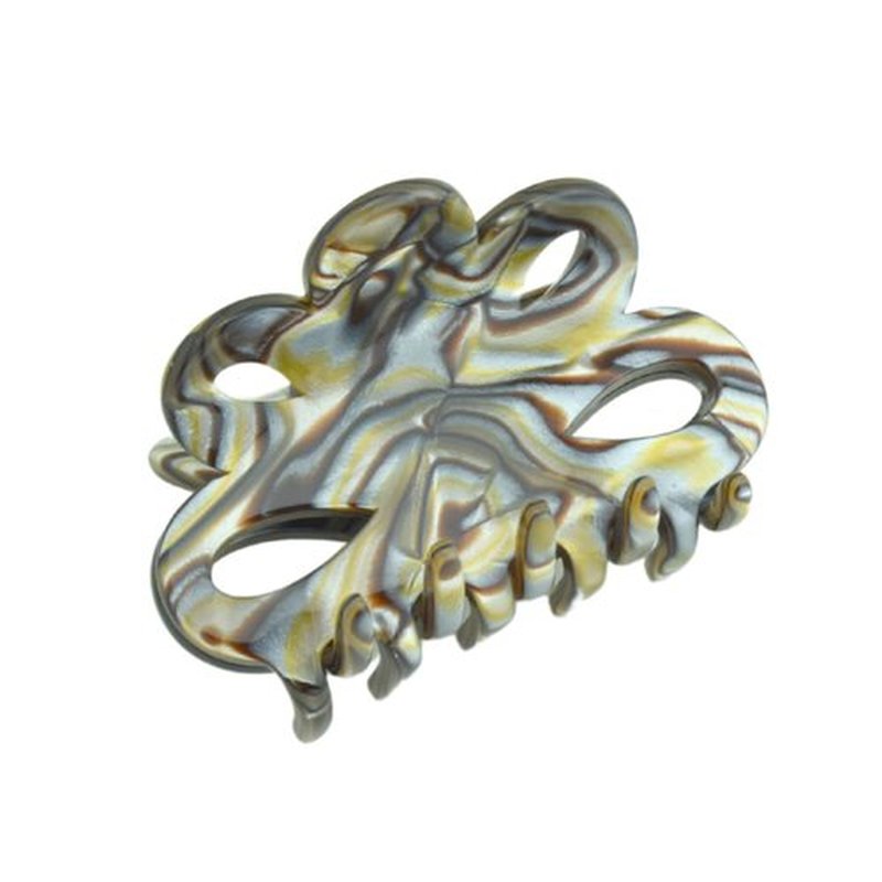 French Amie Flower Small 2 1/4" Handmade Cellulose Acetate Covered Spring Claw No Slip Grip Hair Clips Claw Girls Hair Claw Clips Jaw Fashion Durable Styling Paris Hair Accessories for Women, Made in France (Silver Onyx)