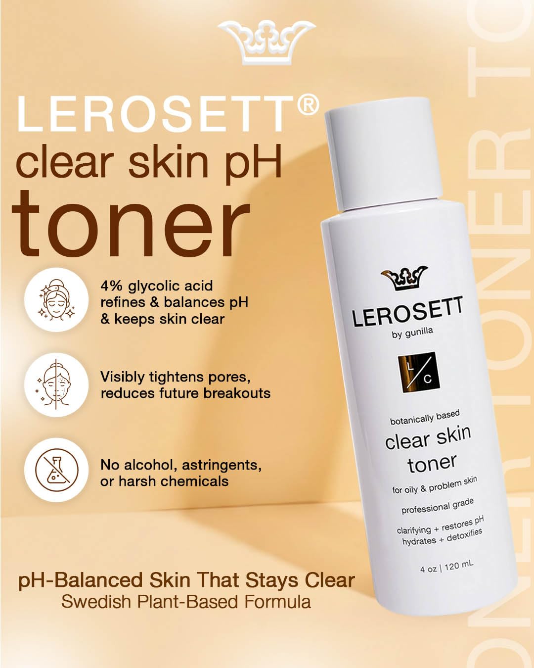 LEROSETT Toner for Clear Skin Aloe Vera Based Toner with Glycolic Acid & 10 Calming Botanicals Helps Reduce Irritation, Future Blemishes, Blackheads, and Tightens Pores, Natural, Vegan - 4 oz