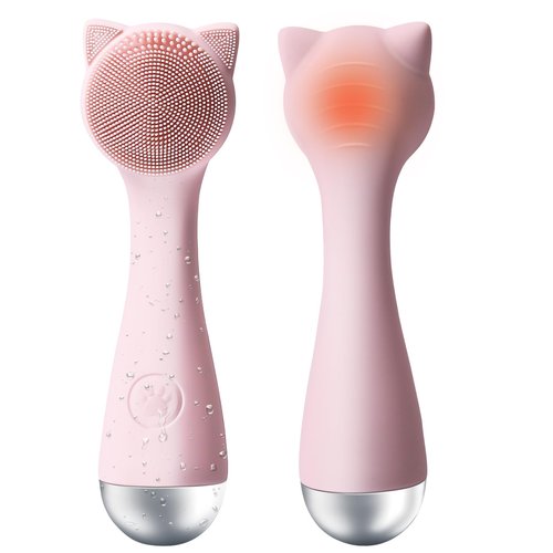 Facial Cleansing Brush, Silicone Face Scrubber Exfoliator for Men & Women, Electric Face Brush Waterproof, with 3 Speeds Adjustable for Deep Cleaning, Removing Blackhead, Face Massaging (Pink)