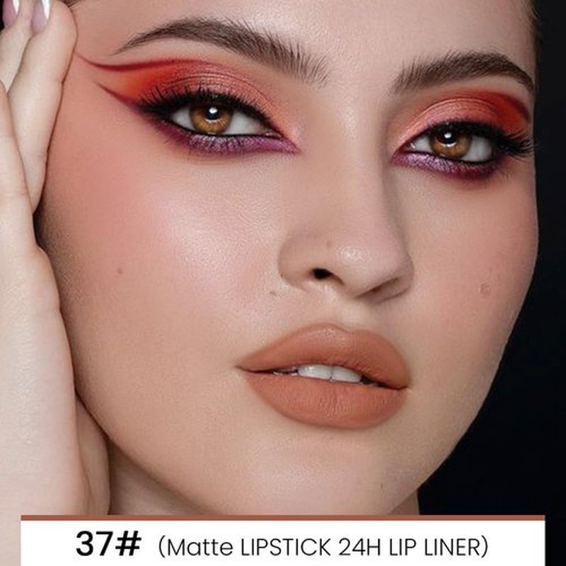 2 in 1 Nude Brown Velvet Matte Lip Liner and Lipstick Combination DNM Magic Lipstick Lip Stain 24 Hours Original Lip Liner Makeup Stain Long Lasting Waterproof Smudge Proof labial Lip Pencil 37#