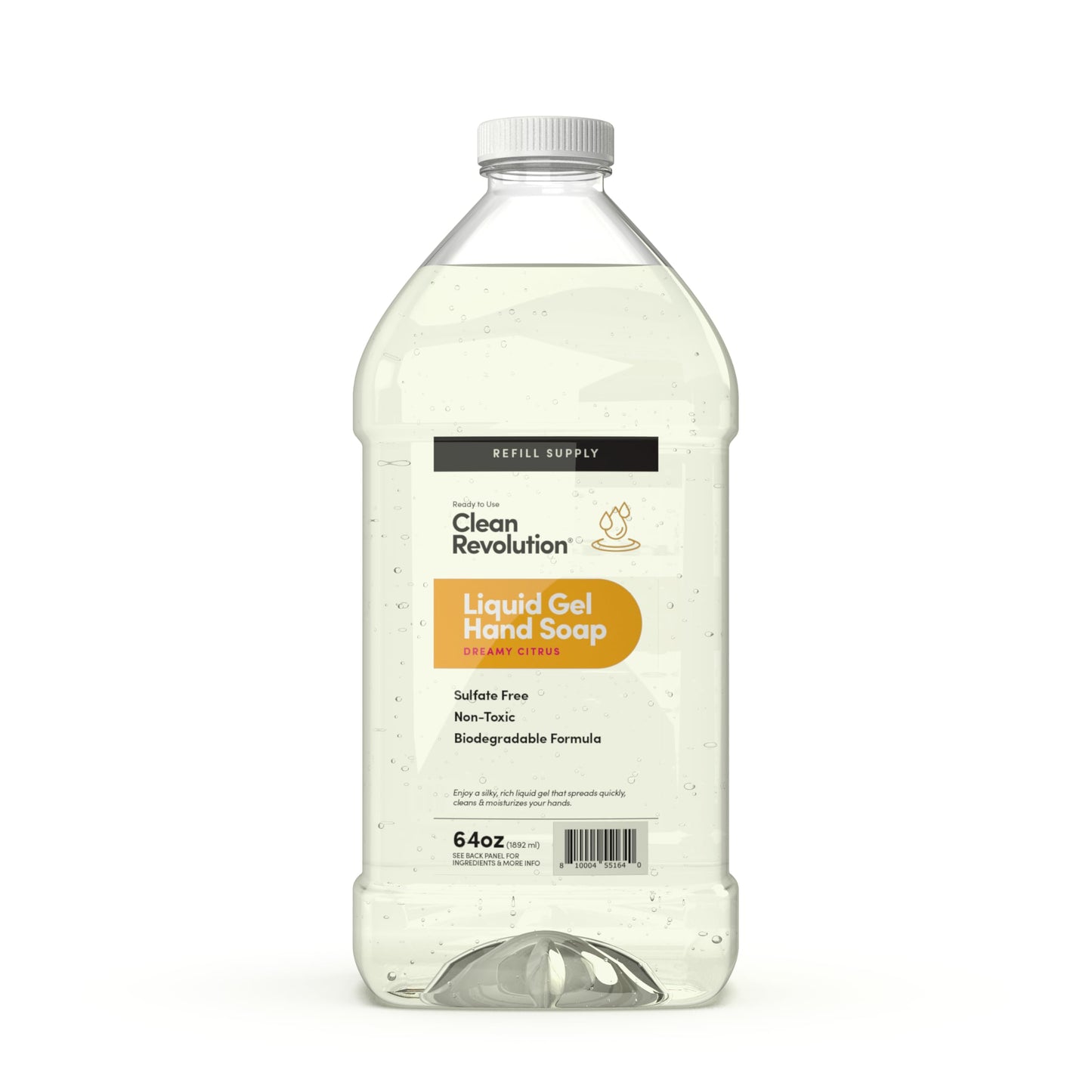 Clean Revolution Liquid Gel Hand Soap Refill with Real Essential Oils – Sulfate-Free Gel Hand Wash, Moisturizing Bulk Refill, Non-Toxic Formula, Made in the USA (Dreamy Citrus) 64 Fl Oz