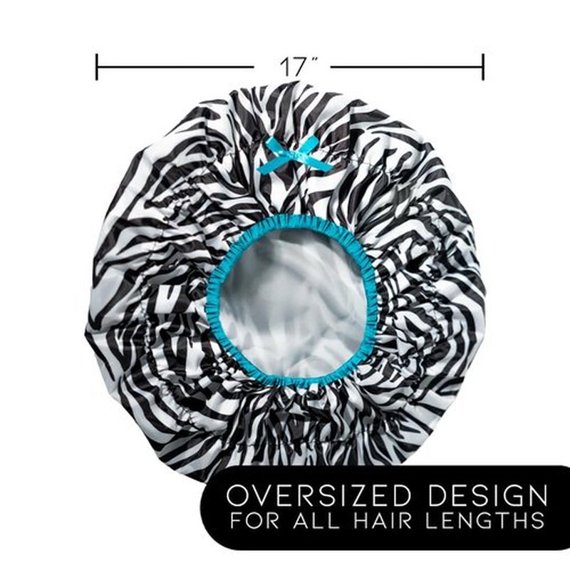 Reusable Shower Cap & Bath Cap & Lined, Oversized Waterproof Shower Caps Large Designed for all Hair Lengths with PEVA Lining & Elastic Band Stretch Hem Hair Hat - Fashionista Sassy Stripes