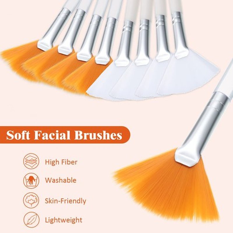 9 Pieces Facial Brushes Fan Mask Brushes, Soft Facial Applicator Brushes Tools for Peel Glycolic Mask Makeup for Mud Cream (White, Yellow)