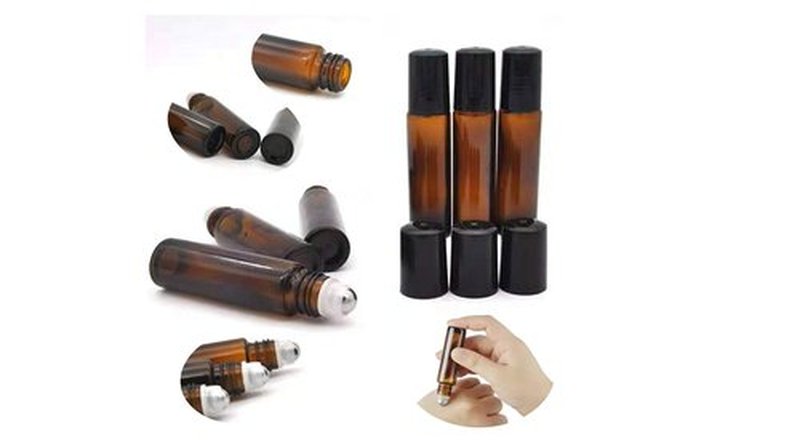 HINNASWA Essential Oil Roller Bottles, Empty Refillable Roll on Glass Bottles, Leak proof Glass Bottle, Stainless Steel Balls for Essential Oil (Amber, Blue)