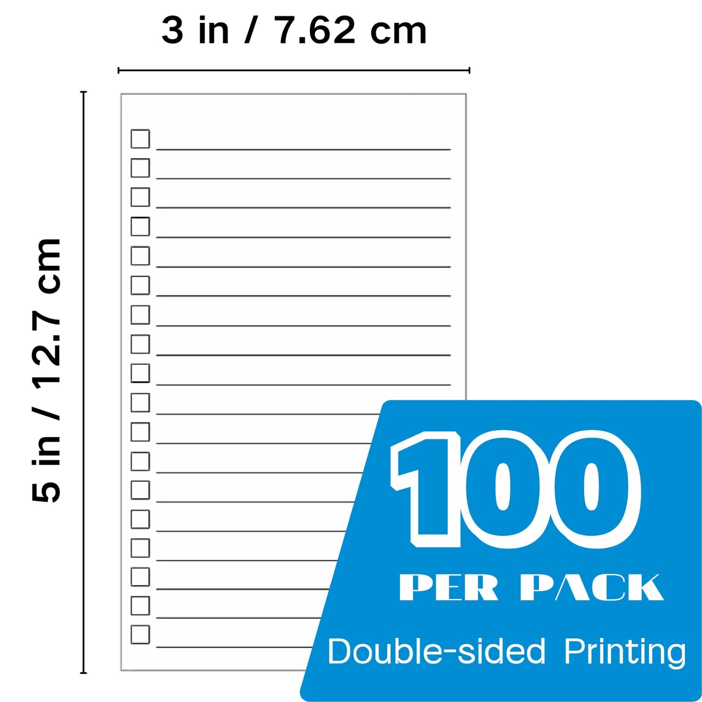Vertical Ruled Index Cards 3x5 with Check Boxes,Double Sided Ruled Note Card for To Do Checklists, Heavy Weight Flash Cards for Studying,School, Home and Office - White,100 Pack