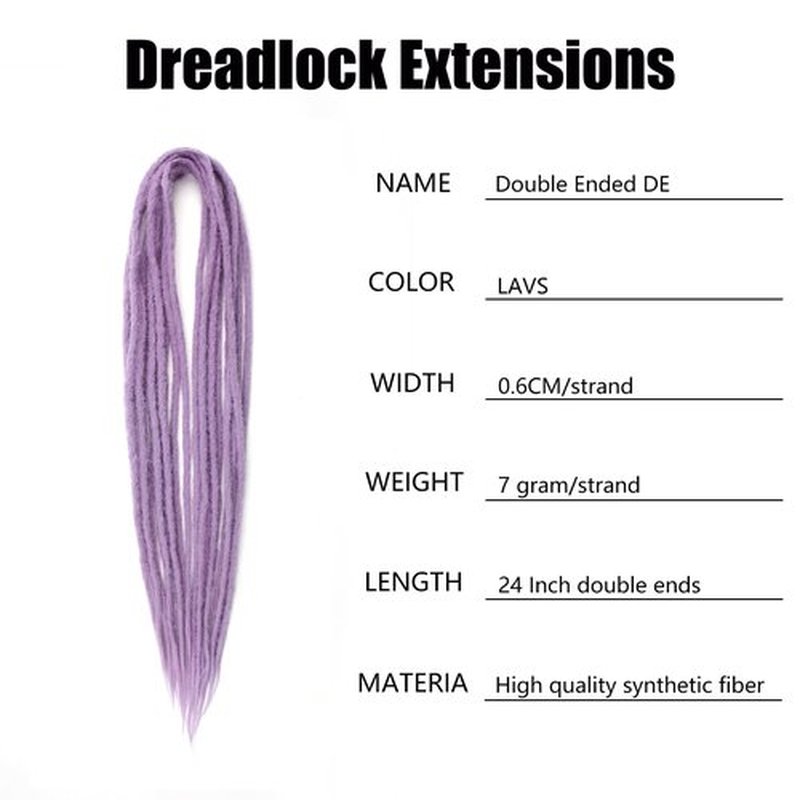 Double Ended Dreadlock Extensions 0.6CM Diameter Synthetic Hair 24Inch 30Strands Reggae Braids Hip-hop Style(Double Ended 30trands,LAVS)
