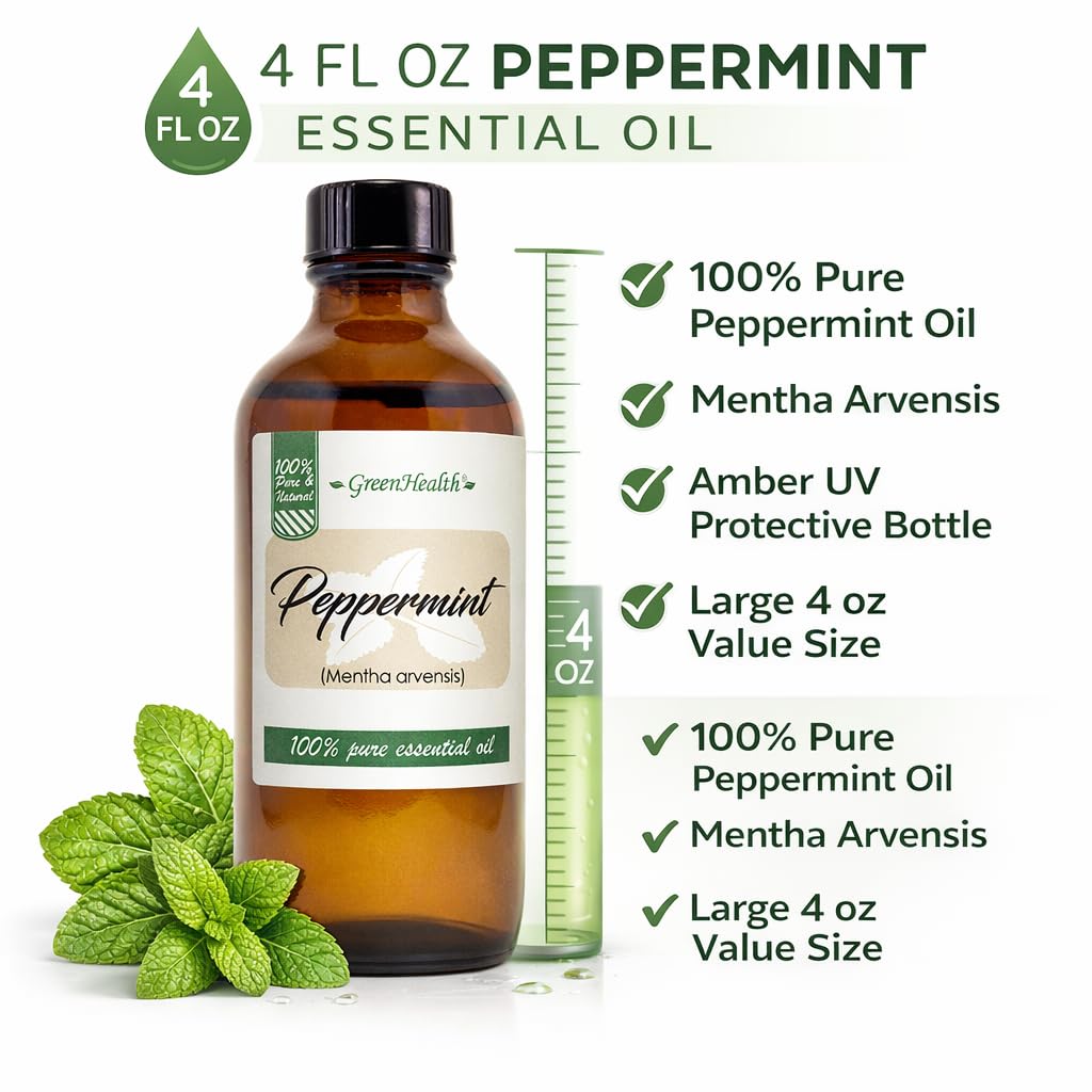 Peppermint Essential Oil - 4 fl oz - 100% Pure Essential Oil - GreenHealth