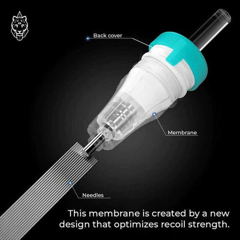 JAGUAR 20pcs Tattoo Cartridge Needles- Tattoo Needles Cartridges Sterilized with Membrane Mixed Sizes-Upgraded 2.0 Casing Design- Durable Tattoo Needles for Tattooing - Round Liner (0809RL)