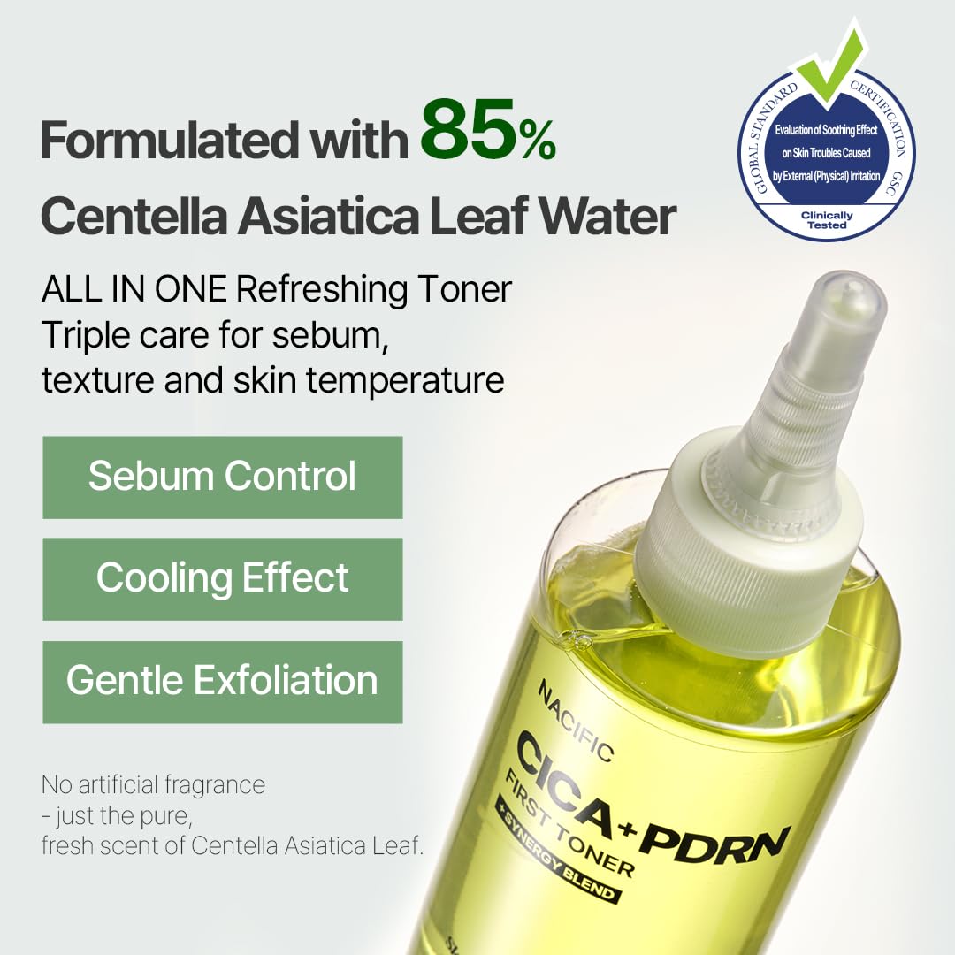NACIFIC CICA PDRN First Toner 5.07 fl oz 150ml, Centella Asiatica & PDRN for Sensitive Skin, Cooling Spot Toner, Balancing & Soothing Korean Skincare
