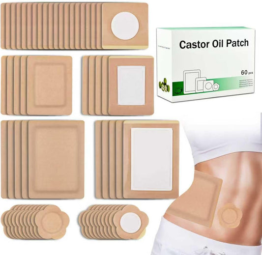 Castor Oil Pack Wraps - 60 Disposable Self-Adhesive Organic Cotton Pads for Belly Button, Stomach & Joints | Leak-Proof & Breathable Design