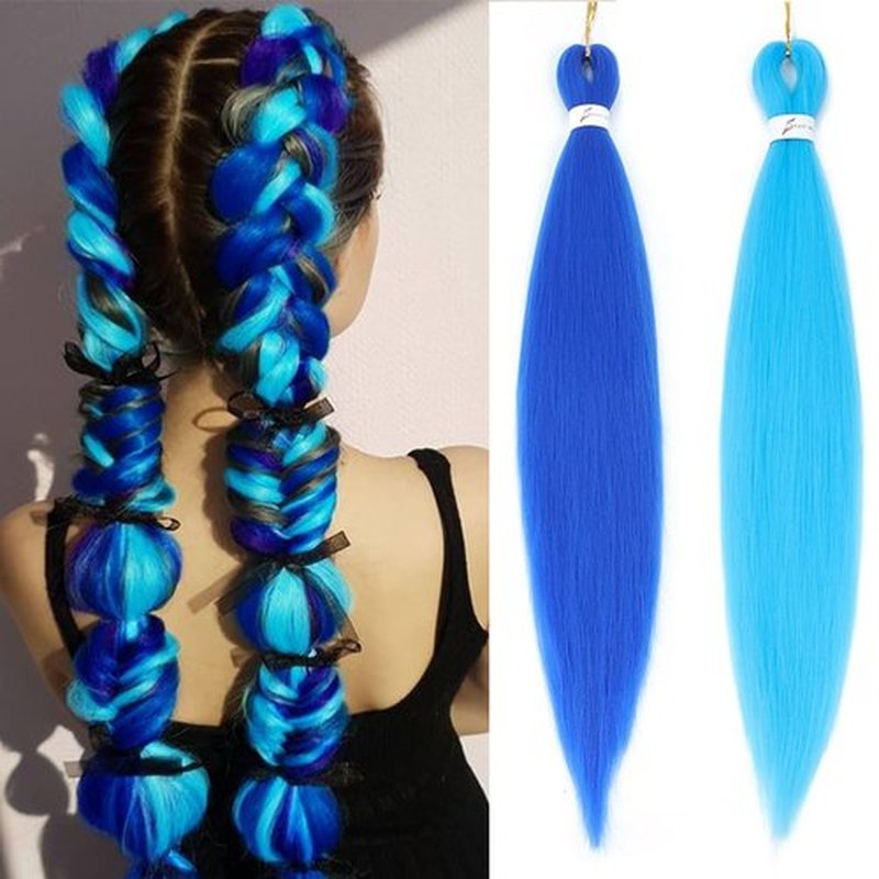 Colored Ombre Braiding Hair Pre Stretched 2 Packs - 26 Inch Braiding Hair Professional Synthetic Prestretched Crochet Braids Hair Extension Itch Free Hot Water Setting Yaki Texture(Blue/Light Blue#)