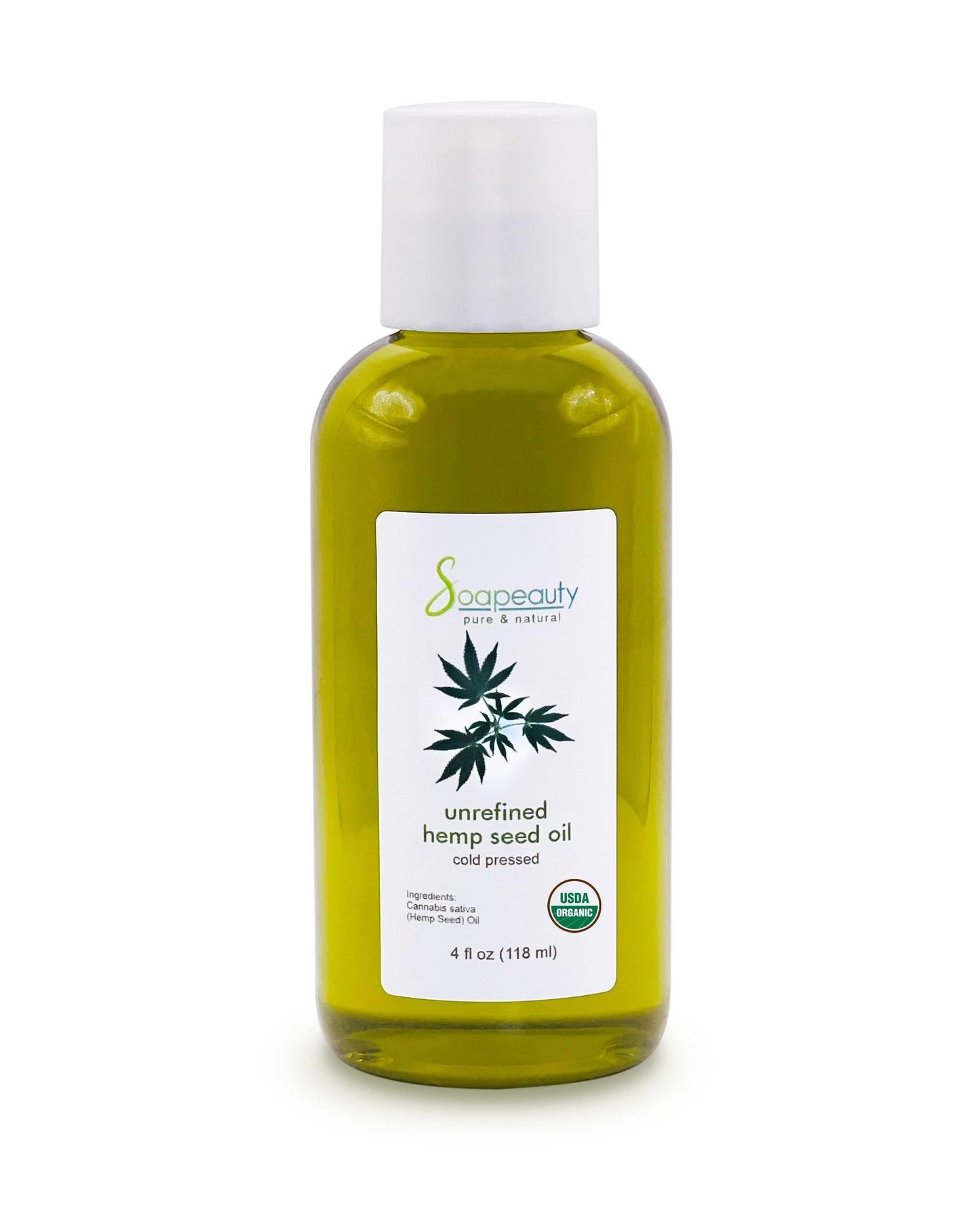 Soapeauty Hemp Seed Oil Unrefined Cold Pressed USDA Certified Organic | Massage & Body Oil | for Skin, Face, Hair, and Soap Making | Carrier for Essential Oils | Rich in Omega Fatty Acids | 4 Fl Oz