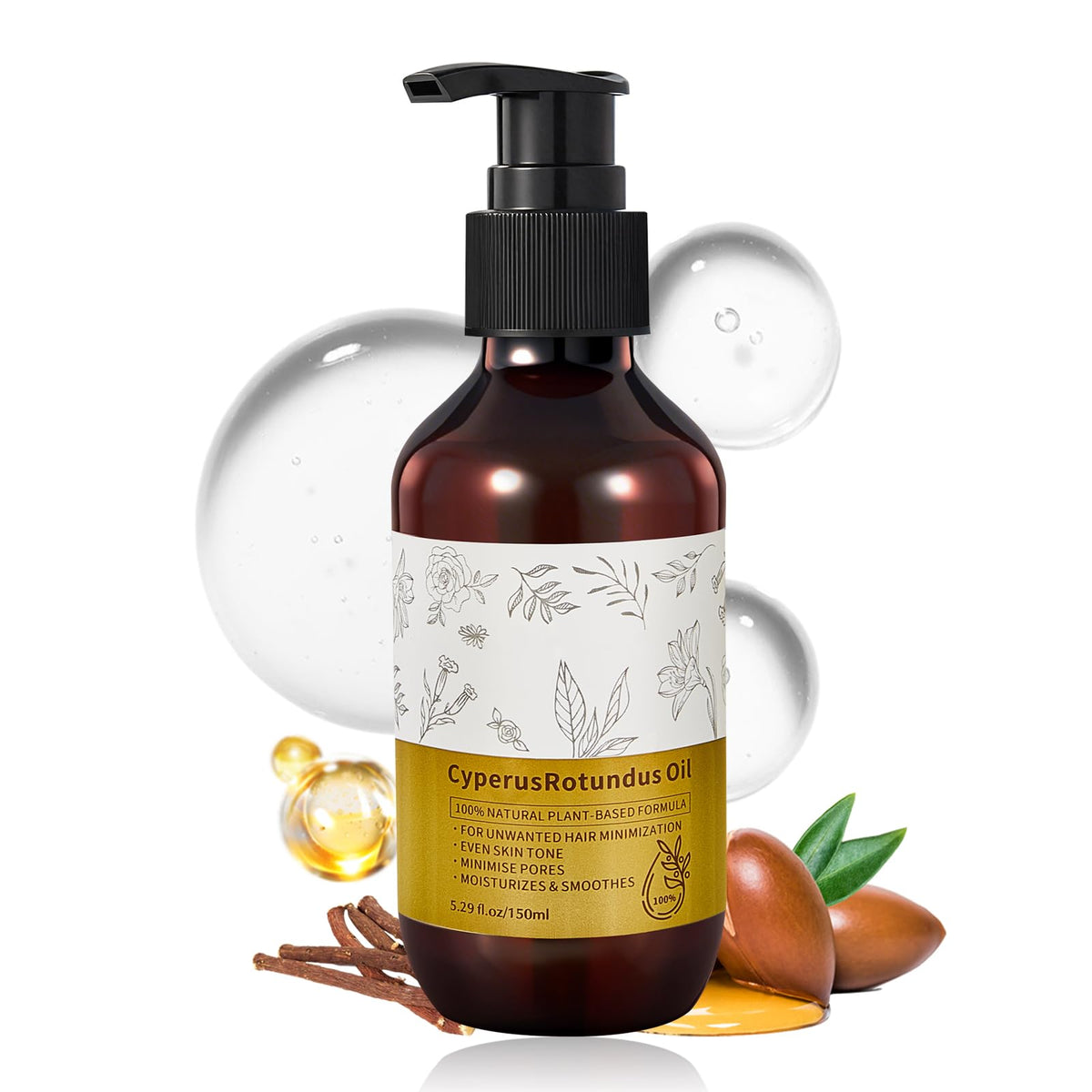 NIZENTA Round-Leaf Cyperus Rotundus Essential Oil, Reduces Body Hair Growth, Minimizes Pores, Moisturizes and Soothes the Skin, Suitable for all Skin Types 150ml