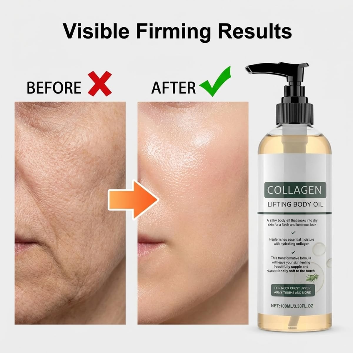 Divinvera Collagen Body Oil - Collagen Lifting Body Oil, Hydrating & Firming Dry Oil, Lightweight Fast-Absorbing Non-Greasy Moisturizer for Smooth Radiant Skin, For Women & Men, 3.38 Fl Oz
