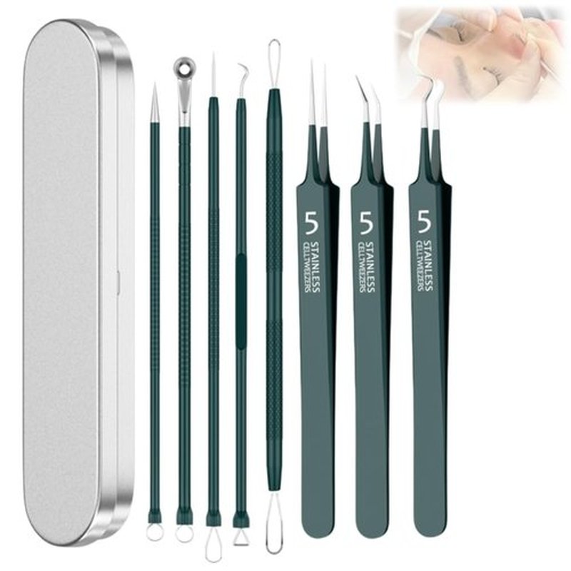 xwxwseui Usiveinborn Blackhead Remover Upgraded, Usiveinborn Blackhead Tweezers, Professional Upgraded Facial Blackhead Remover Tweezers, Blackhead Remover Tools Sets (A3-Black-8pcs)