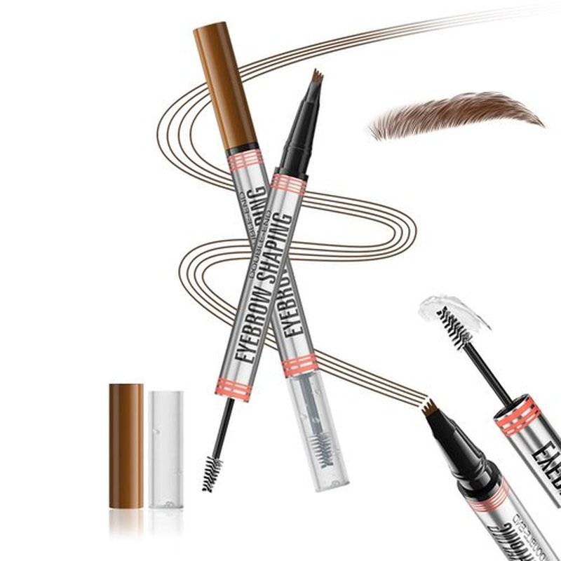 Aaiffey 2-in-1 Magic Eyebrow Pencil,Microblading 4-Fork Tip Liquid Eyebrow Pen with Eyebrow Brush Gel Waterproof Eyebrow Pencil Create Natural Hair-Like Brows Long-Lasting (01# Light Brown)