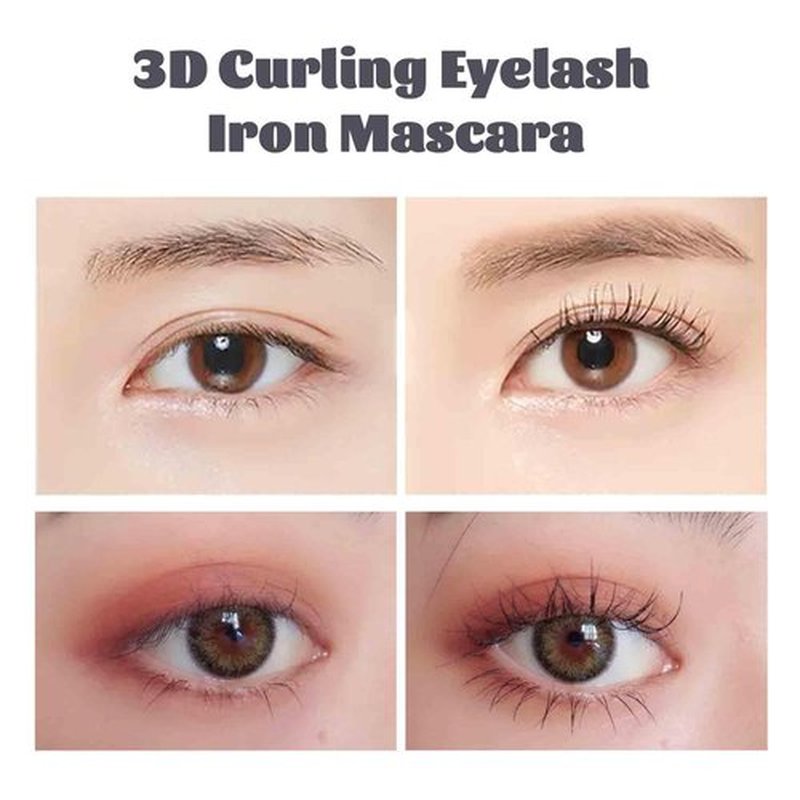 Iron Wand Mascara, Lashtitan Iron Wand Mascara, Waterproof Mascara for Sensitive Eyes, 3D Curling Eyelash Iron Mascara with Eyelash Curler, Long Lasting Bristleless Mascara (Brown, 1)