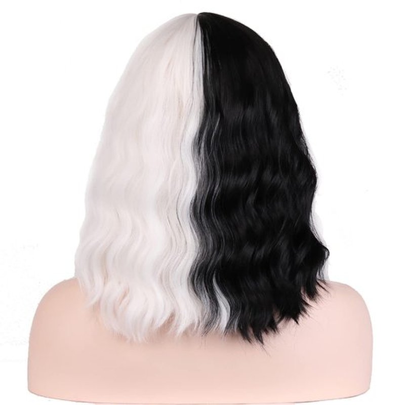 incohair Short Curly Black and White Wigs with Bangs Women's Natural Wavy Synthetic Hair Wigs for Halloween Cosplay Party…