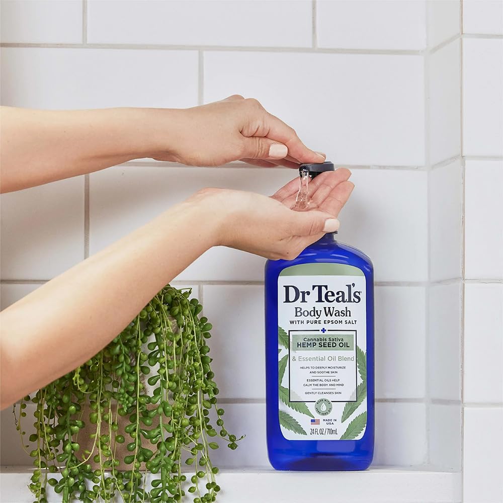 Dr. Teal's Cannabis Sativa Hemp Seed Oil Body Wash (1 bottle, 24 fl oz) - Shea Butter, Aloe Vera & Vitamin E Essential Oils Blend Nourishes & Rejuvenates Skin, Calms the Mind & Relaxes the Senses