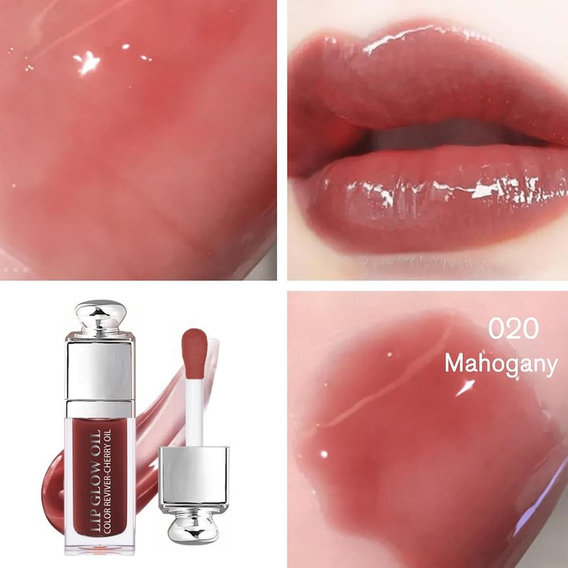 Hydrating Lip Glow Oil - Tinted Lip Care for Dry Lips | Non-Sticky, Plumping Formula - Mahogany