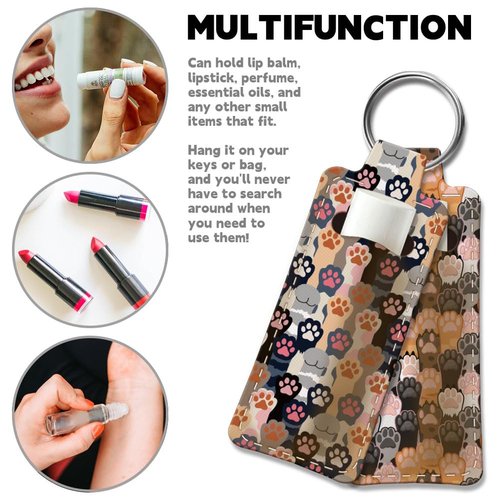OLYCRAFT 2Pcs Paw Print Chapstick Holder Keychain 3.8x1.5 Inch Elastic Diving Fabric Lipstick Keychains Elastic Diving Fabric Portable Lipstick Sleeve Travel Key Ring Holder for Lipstick