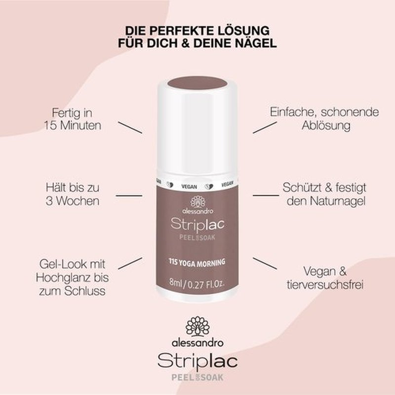 alessandro Striplac Peel or Soak Nail Polish - Long Lasting Wear - Quick Drying Time - Offers a Variety of Colors - Delivers Professional Results - Vegan - Cruelty Free - Yoga Morning - 0.27 oz