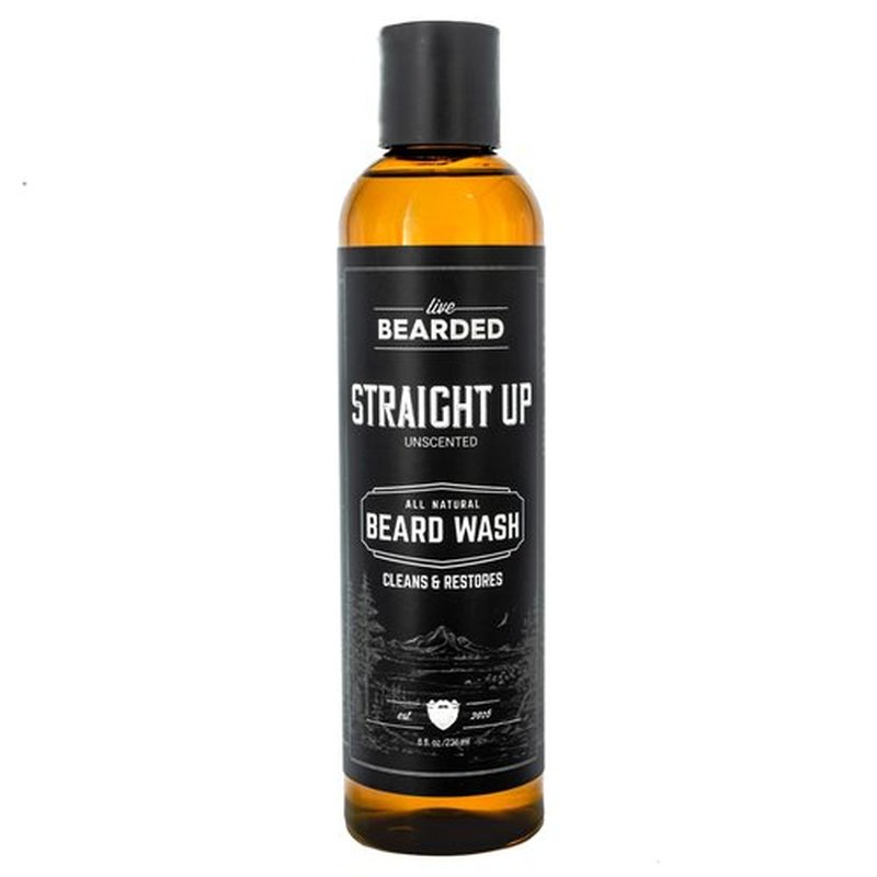 Live Bearded: Beard Wash - Straight Up - Beard and Face Wash - 8 fl. oz. - Water-Based Formula with All-Natural Ingredients for a Gentle, Deep Cleanse - Made in the USA