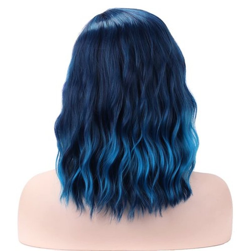 BERON Blue Wig Short Curly Wig Mix Blue Bob Wig Charming Women Girls Beach Wave Wigs Blue Wigs for Cosplay Costume Party Wig Cap Included