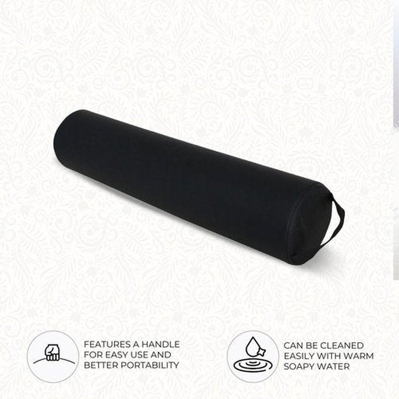 ForPro Full Round Bolster Pillow, Black, Oil and Stain-Resistant, for Massage and Yoga, 6” R x 26” L
