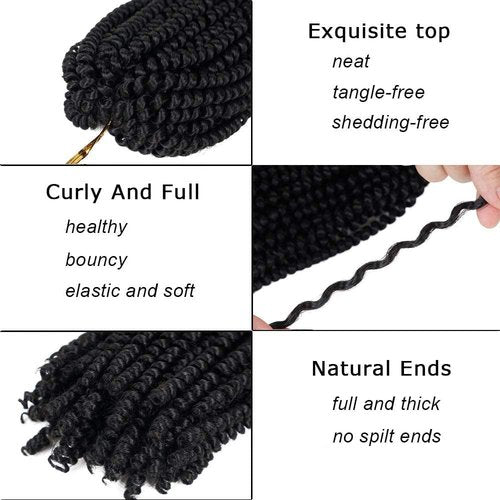 olanyas Spring Twist Hair 8-inch-3 Packs-90 Strands Crochet Hair 1B Braids Synthetic Braiding Hair Extensions Low Temperature Fiber(1B)