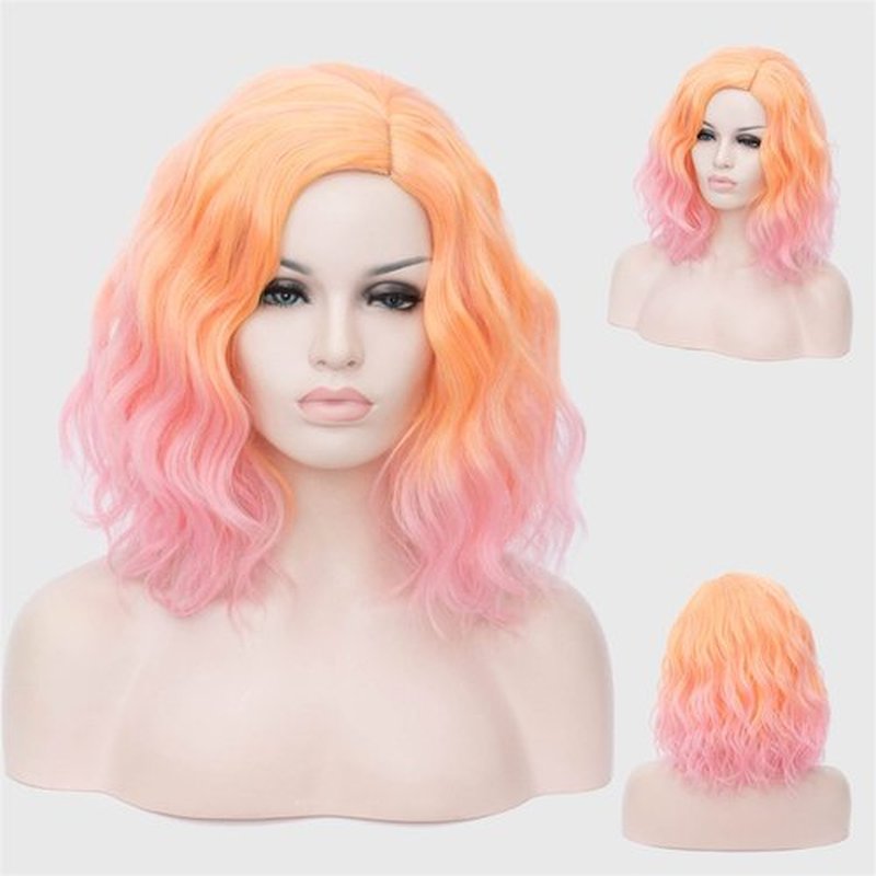 Cying Lin Short Bob Wavy Curly Wig Ombre Pink Wig For Women Cosplay Halloween Wigs Heat Resistant Bob Party Wig Include Wig Cap (Ombre Pink)