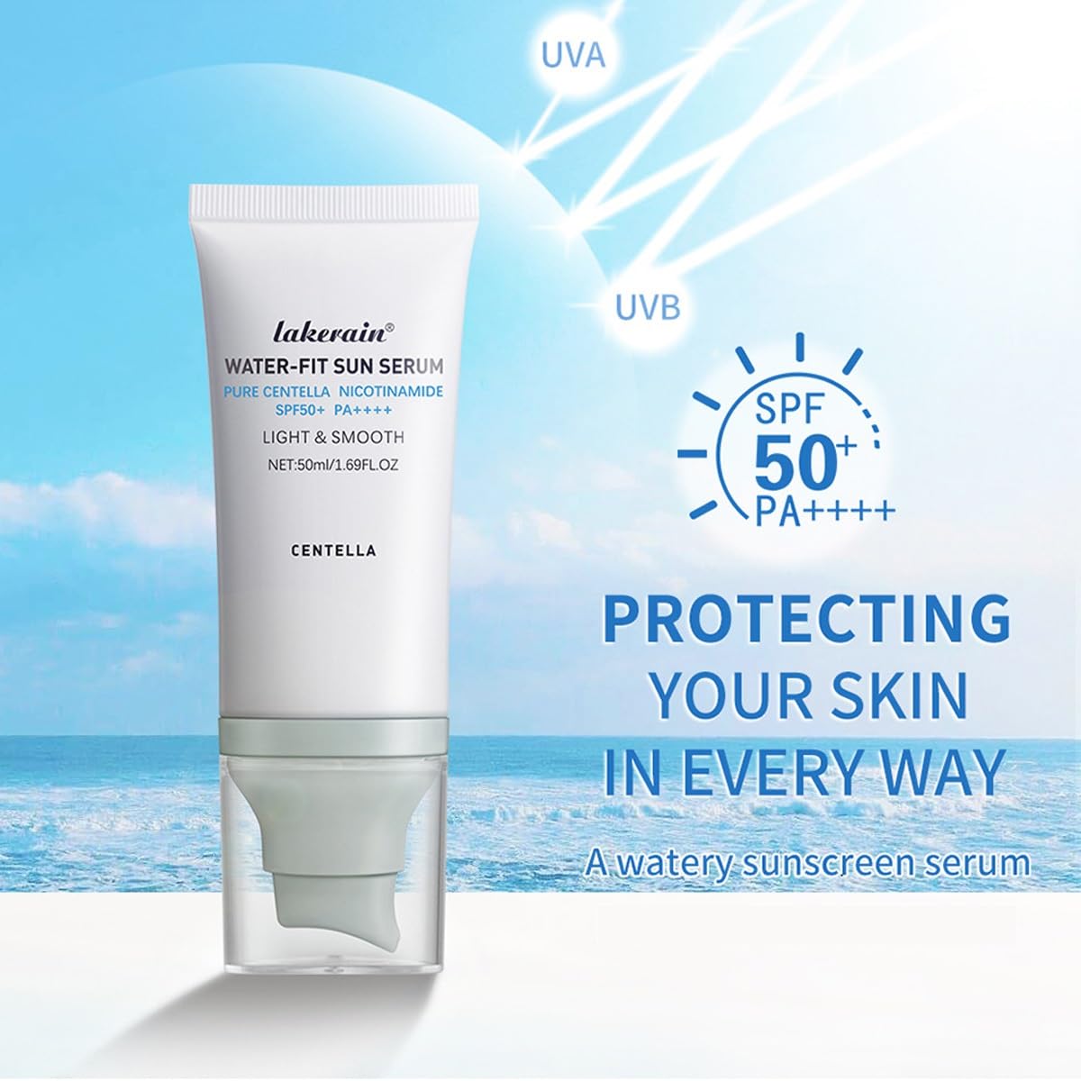 Centella Sunscreen SPF 50,Centella Hyalu Cica Water-Fit Sun Serum,2 Pcs
